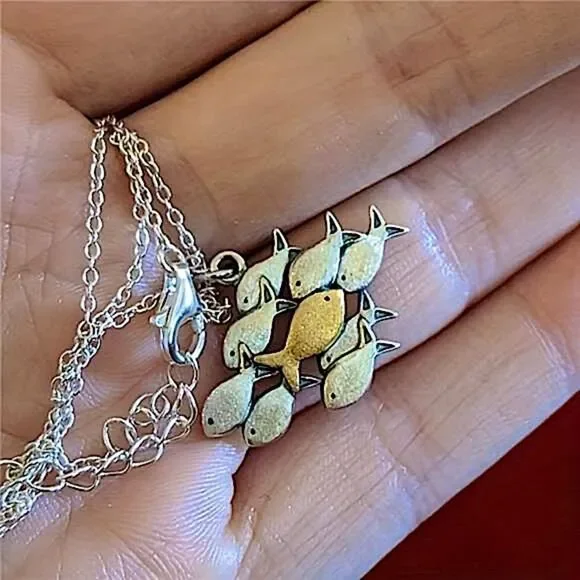 Ocean Inspired Fish Pendant Necklace Individuality Statement Silver Gold Tone - Picture 6 of 7